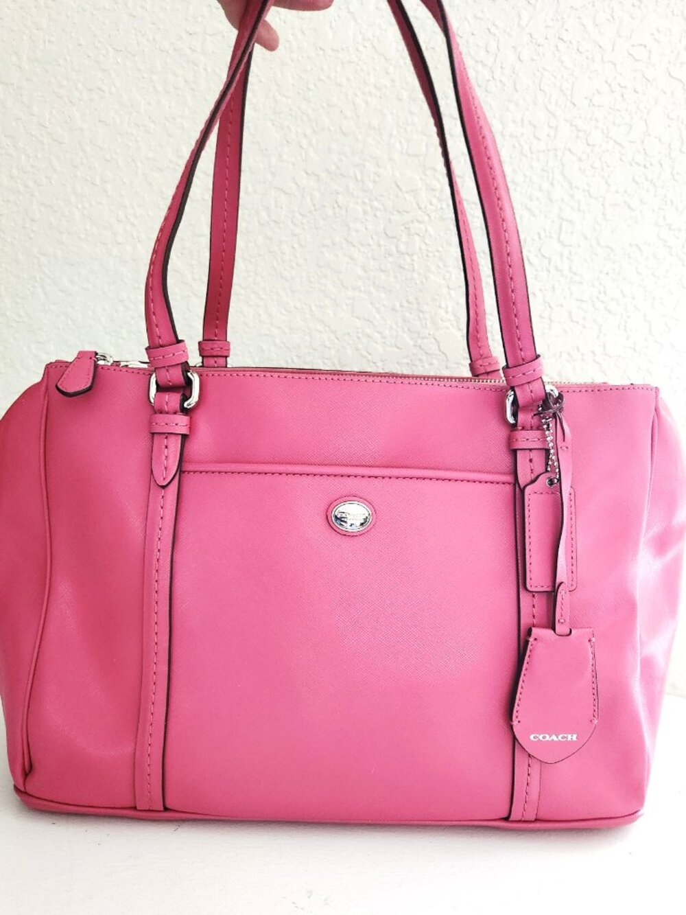 Euc Coach Pink Siaffiano Leather Shoulder Bag Purse Tote Bag